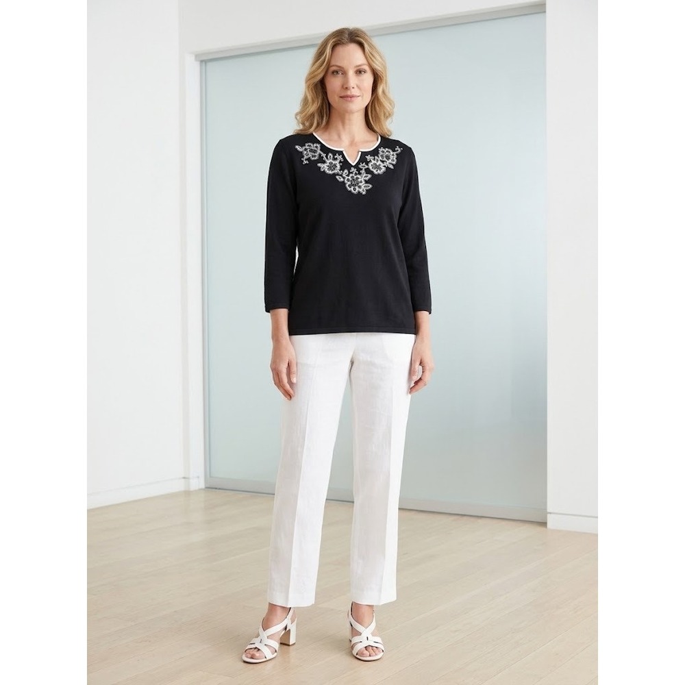 Alfred Dunner Petite Embroidered Sequin Sleeve Knit